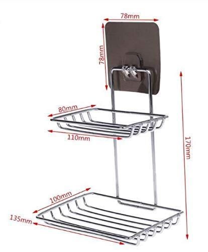 Stainless Steel Soap Dish Holder – Wall-Mounted, Double Tier with Drain Tray