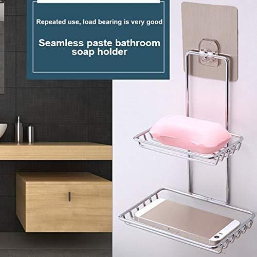 Stainless Steel Soap Dish Holder – Wall-Mounted, Double Tier with Drain Tray