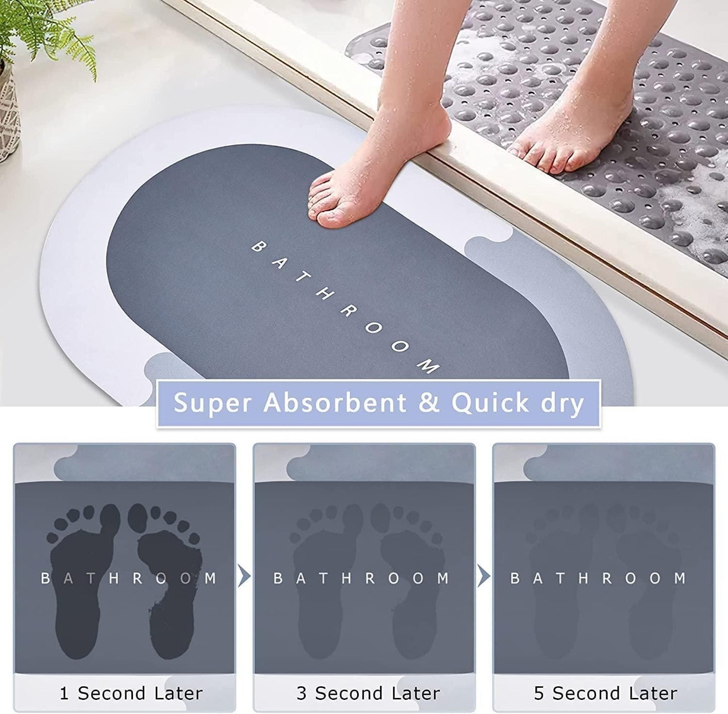 Water Absorbing Bath Mat – Soft, Fast Dry & Anti-Skid Floor Mat