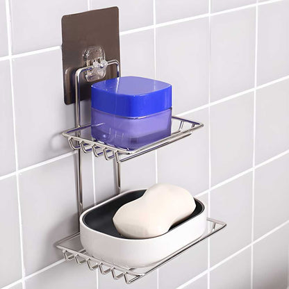 Stainless Steel Soap Dish Holder – Wall-Mounted, Double Tier with Drain Tray